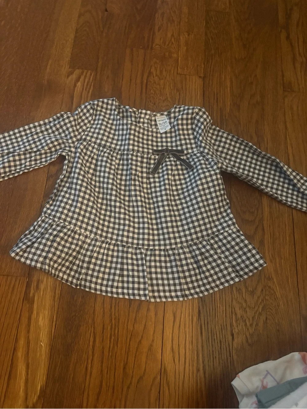Girls black & White Gingham Long-Sleeve Peplum Top